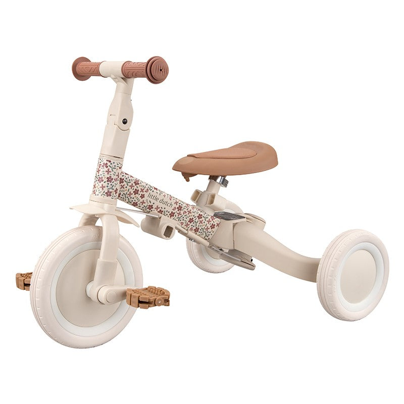 Triciclo infantil 4 en 1 con barra blanco flores Little dutch