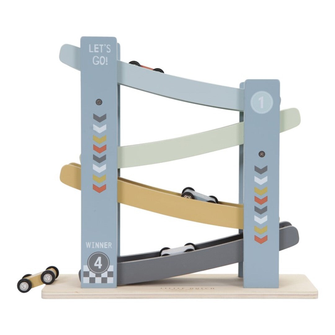 Pista rampa de coches de carreras de madera azul Little Dutch