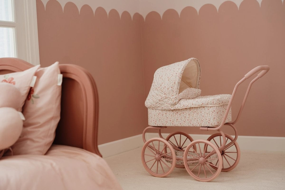 Carrito de paseo de muñecas metal Flores rosa Little Dutch