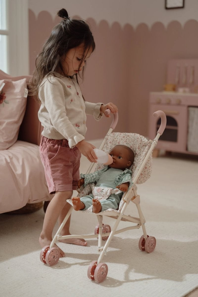Carrito sillita de muñecas metal Flores rosa Little Dutch
