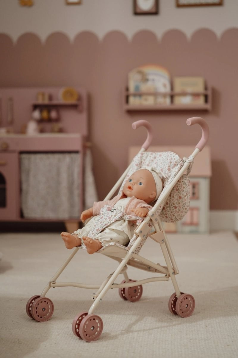 Carrito sillita de muñecas metal Flores rosa Little Dutch