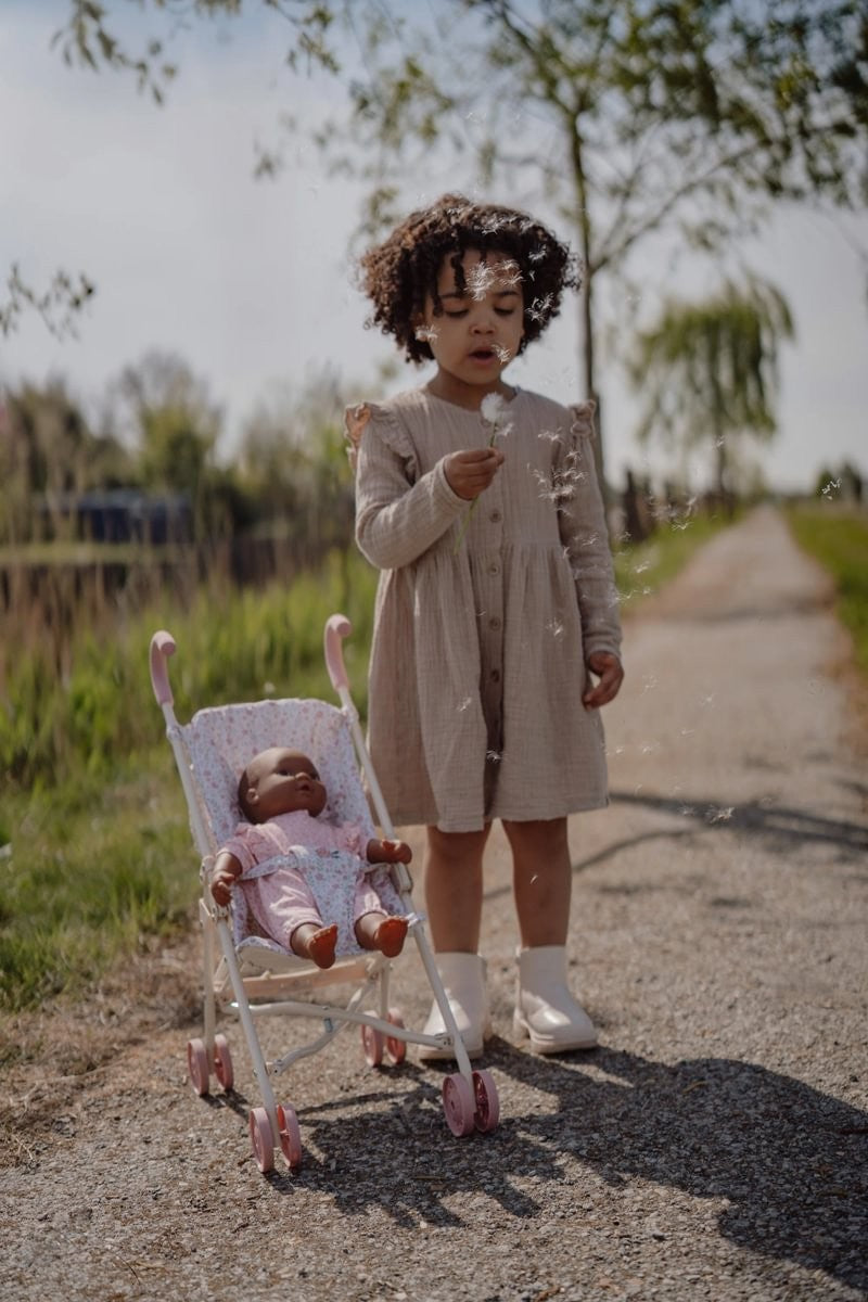 Carrito sillita de muñecas metal Flores rosa Little Dutch