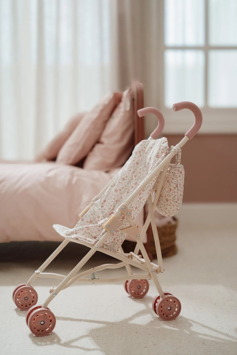 Carrito sillita de muñecas metal Flores rosa Little Dutch