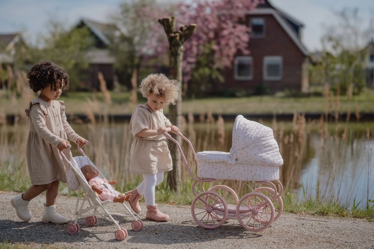 Carrito sillita de muñecas metal Flores rosa Little Dutch