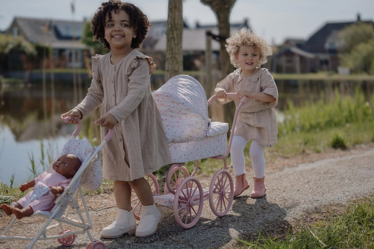 Carrito sillita de muñecas metal Flores rosa Little Dutch