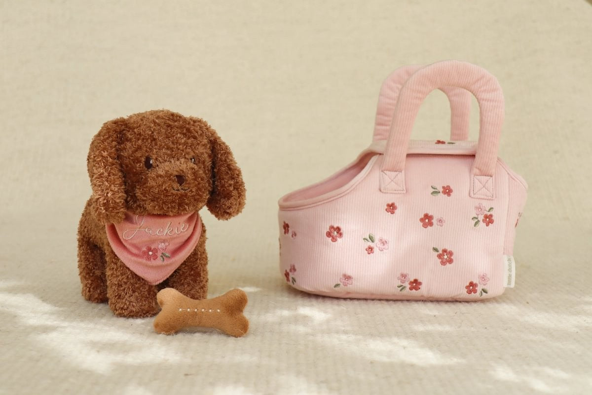 Perrito de peluche Jackie con bolsa Little Dutch