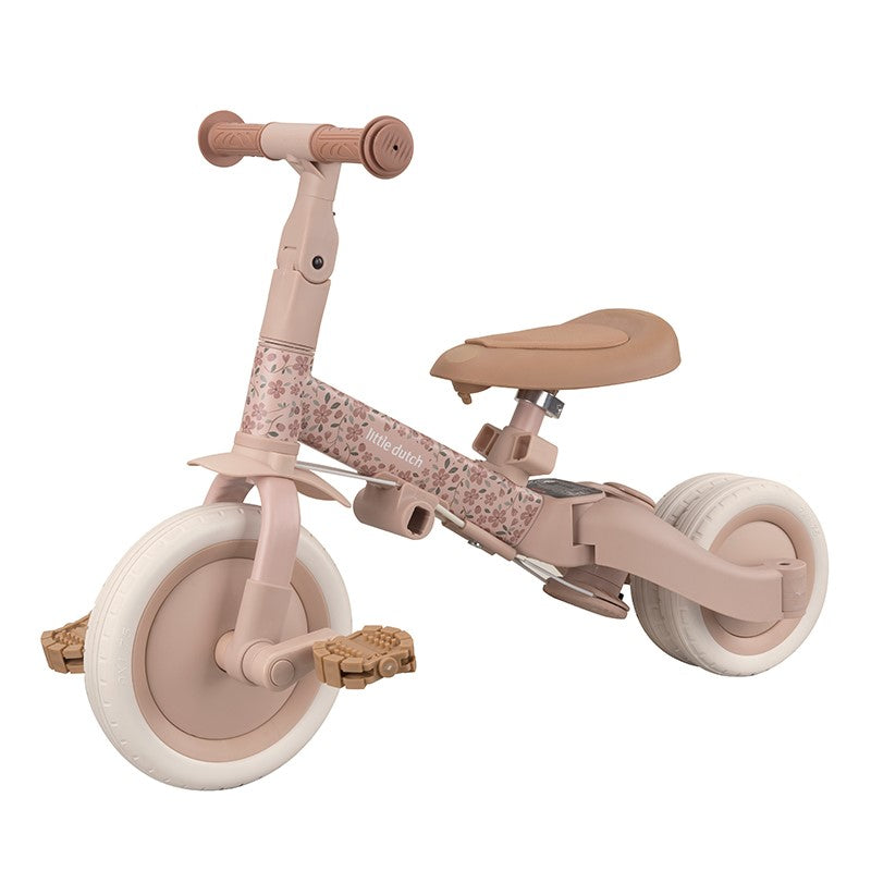 Triciclo infantil 4 en 1 con barra rosa flores Little dutch