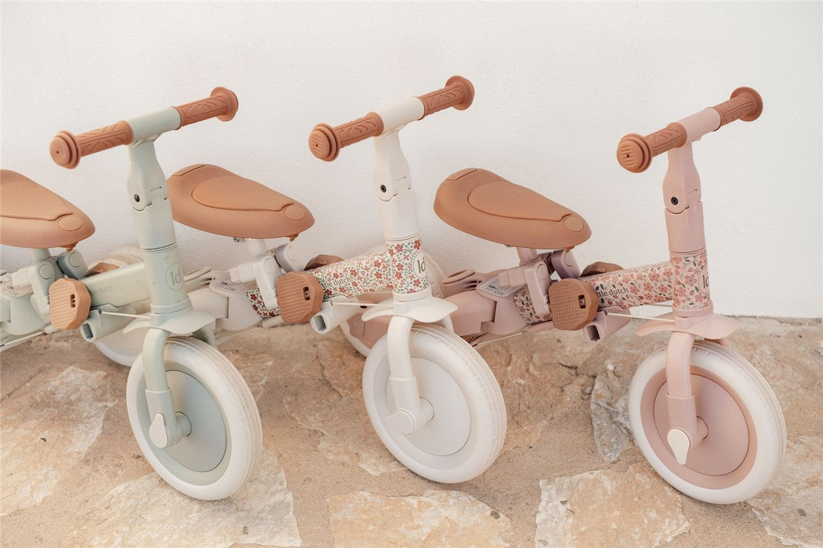 Triciclo infantil 4 en 1 con barra blanco flores Little dutch