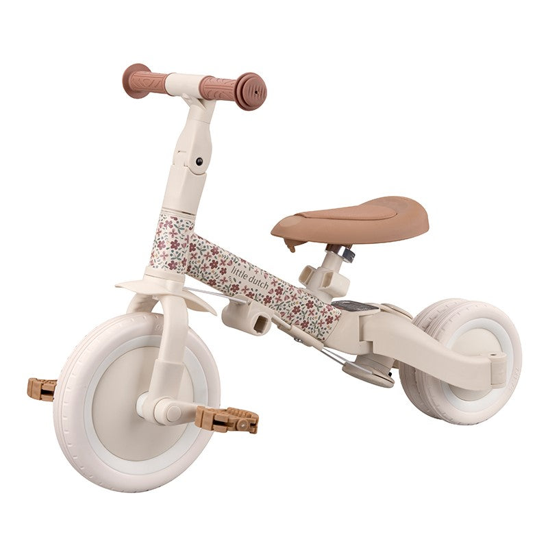 Triciclo infantil 4 en 1 con barra blanco flores Little dutch