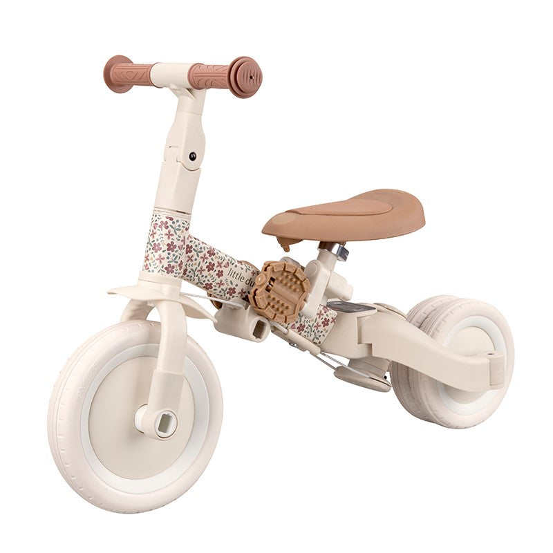 Triciclo infantil 4 en 1 con barra blanco flores Little dutch