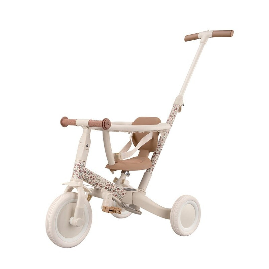 Triciclo infantil 4 en 1 con barra blanco flores Little dutch