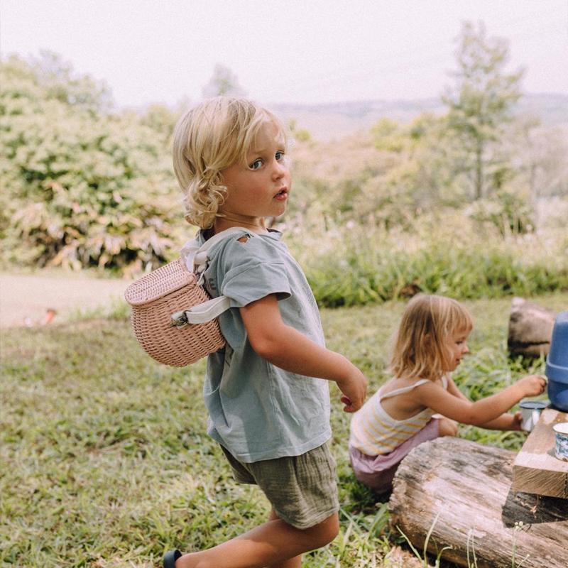 Bolso cesta Mini Chari ratán Rosa Olli Ella