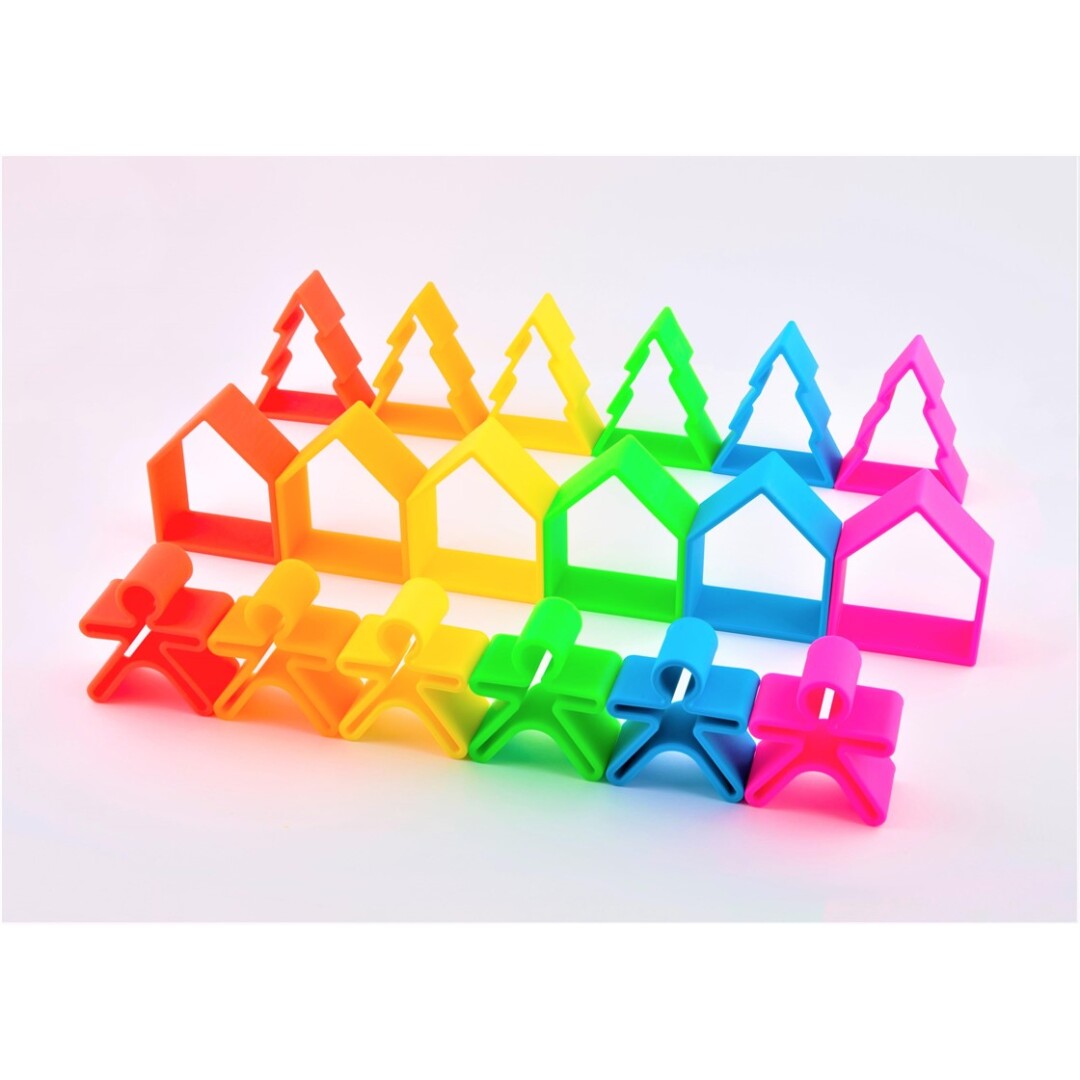 Kit Dena 6 Kids + 6 Houses + 6 Trees colores neón