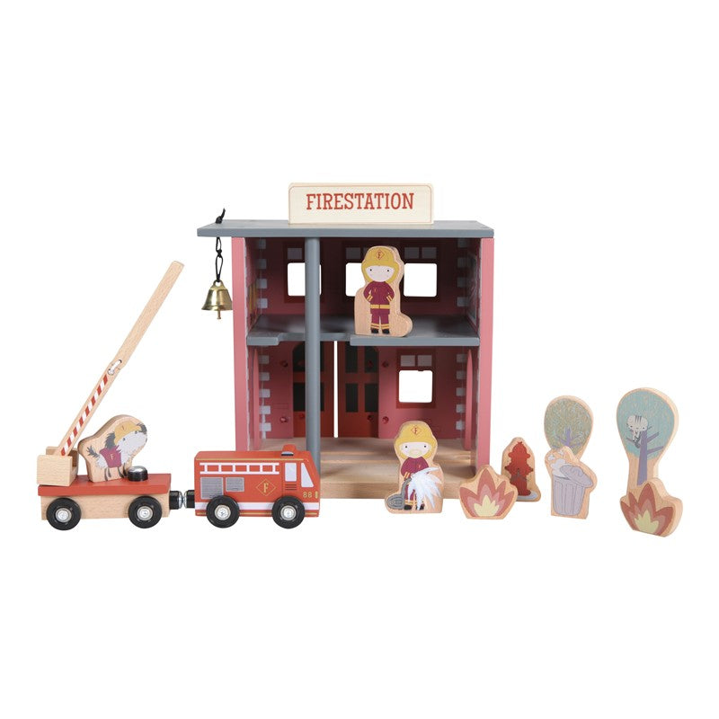 Estación de bomberos sistema de trenes de madera de Little Dutch