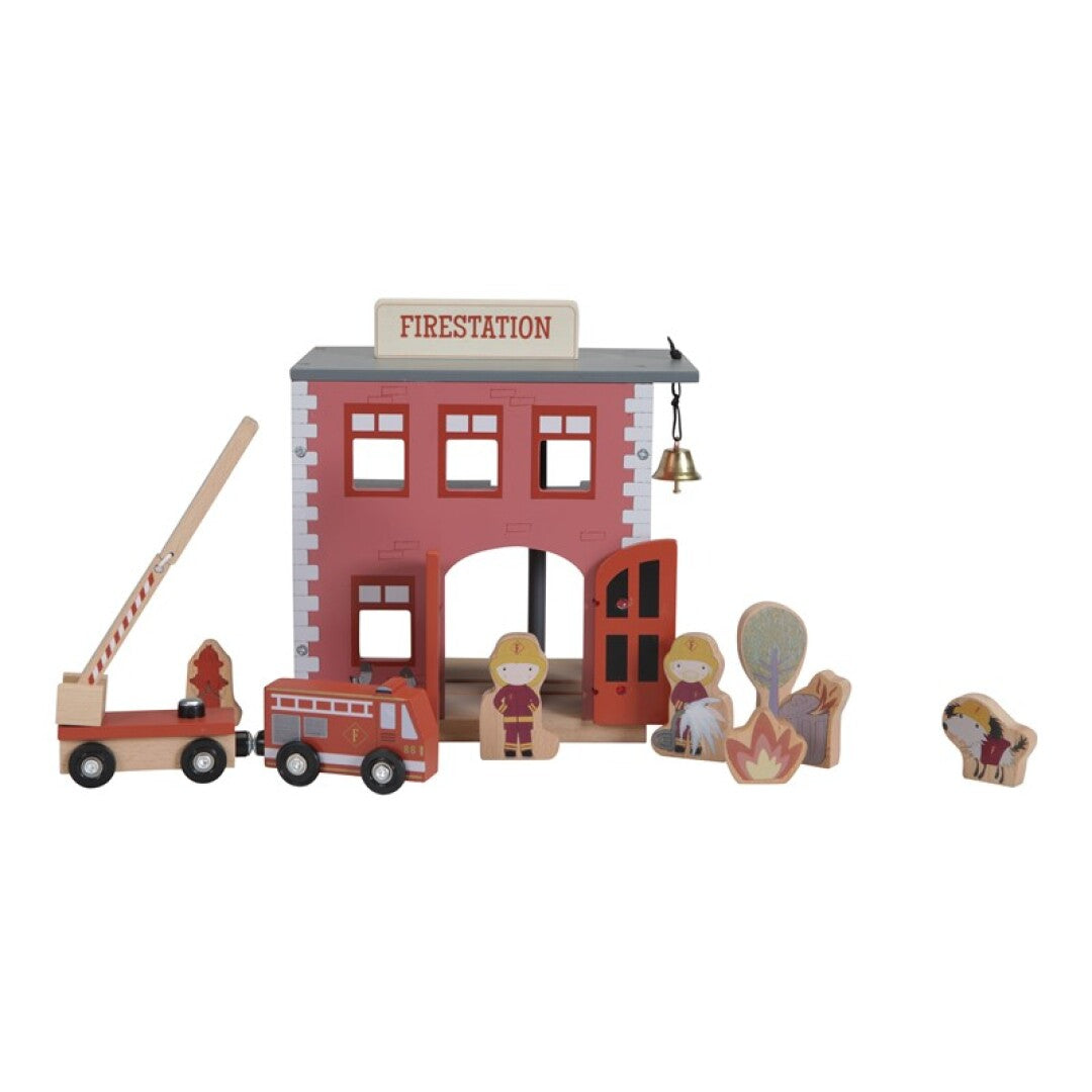 Estación de bomberos sistema de trenes de madera de Little Dutch