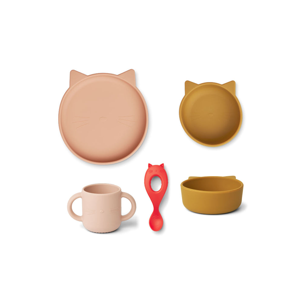 Set Vajilla Vivi Cat Rosa Silicona de Liewood