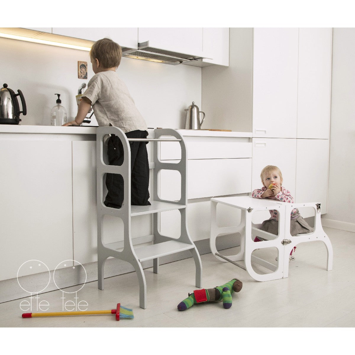 Curolletes - Torre de aprendizaje Montessori convertible en mesa Step'n'sit  - Blanca